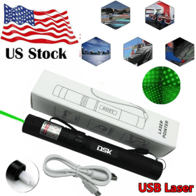 USB Rechargeable 532nm Green Laser Pointer Pen Astronomy Star Beam Lazer W/ USB cable