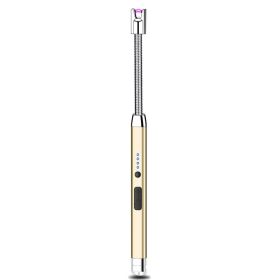 Lighter Electric Lighter Rechargeable Arc USB Candle Lighters With LED Battery Display; Flexible Neck Windproof Flameless Plasma Long Lighters Fo (Color: Champagne)